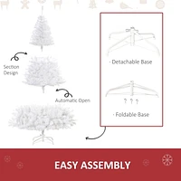 HOMCOM 6FT Prelit Artificial Christmas Tree Warm White LED Light Holiday Home Xmas Decoration with Automatic Open, White