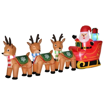 HOMCOM 10.5ft Long Christmas Decoration with Santa Claus on Sleigh and 3 Deer Inflatable Santa Decor Built-in LED Lights Blow UP Decoration for Holiday Yard