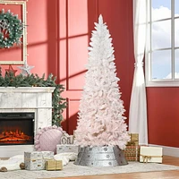 HOMCOM 6FT Pencil Artificial Christmas Tree with Pine Realistic Branches, Auto Open, Pink and White