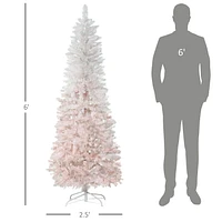 HOMCOM 6FT Pencil Artificial Christmas Tree with Pine Realistic Branches, Auto Open, Pink and White