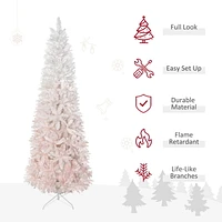 HOMCOM 6FT Pencil Artificial Christmas Tree with Pine Realistic Branches, Auto Open, Pink and White