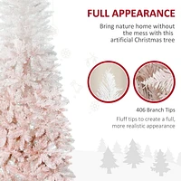 HOMCOM 6FT Pencil Artificial Christmas Tree with Pine Realistic Branches, Auto Open, Pink and White