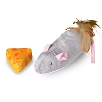 Pet Zone Jumbo Mouse & Cheese Mouse Sound Cat Toy for Cats and Kittens, 2 Pk, Plush Cat Toy