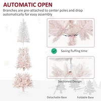 HOMCOM 6FT Pencil Artificial Christmas Tree with Pine Realistic Branches, Auto Open, Pink and White