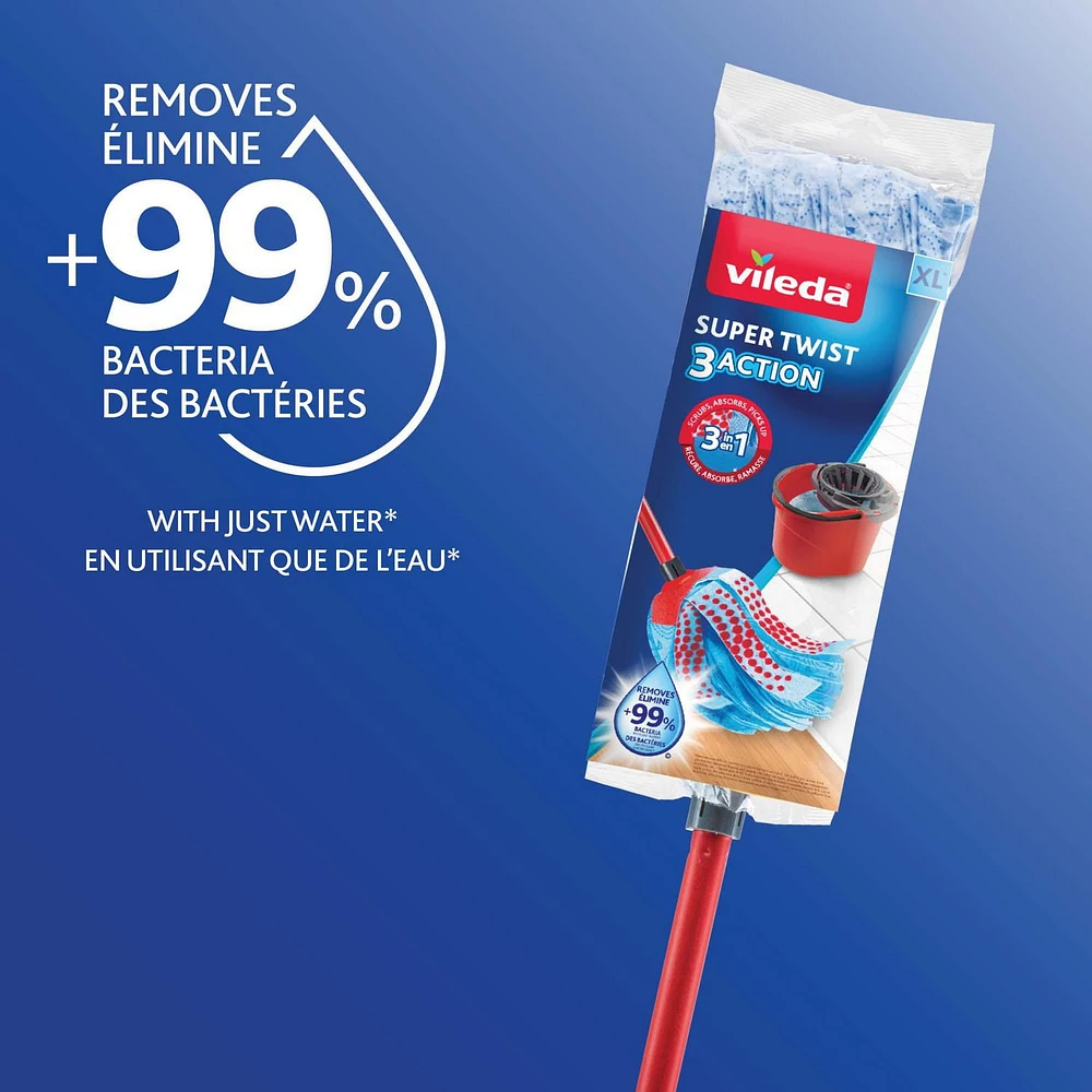 Vileda SuperTwist 3Action XL Mop, Triple Action cleaning