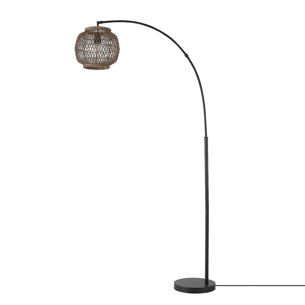 Olivia 79" Floor Lamp, Matte Black, Rattan Shade, In-Line On/Off Foot Switch