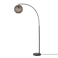 Olivia 79" Floor Lamp, Matte Black, Rattan Shade, In-Line On/Off Foot Switch