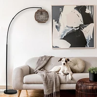 Olivia 79" Floor Lamp, Matte Black, Rattan Shade, In-Line On/Off Foot Switch