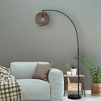 Olivia 79" Floor Lamp, Matte Black, Rattan Shade, In-Line On/Off Foot Switch