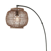 Olivia 79" Floor Lamp, Matte Black, Rattan Shade, In-Line On/Off Foot Switch