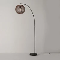 Olivia 79" Floor Lamp, Matte Black, Rattan Shade, In-Line On/Off Foot Switch