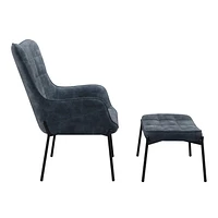 Charlotte Winged Back Velvet Accent Chair with Stool