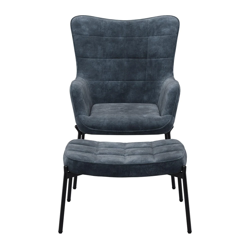 Charlotte Winged Back Velvet Accent Chair with Stool