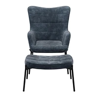 Charlotte Winged Back Velvet Accent Chair with Stool