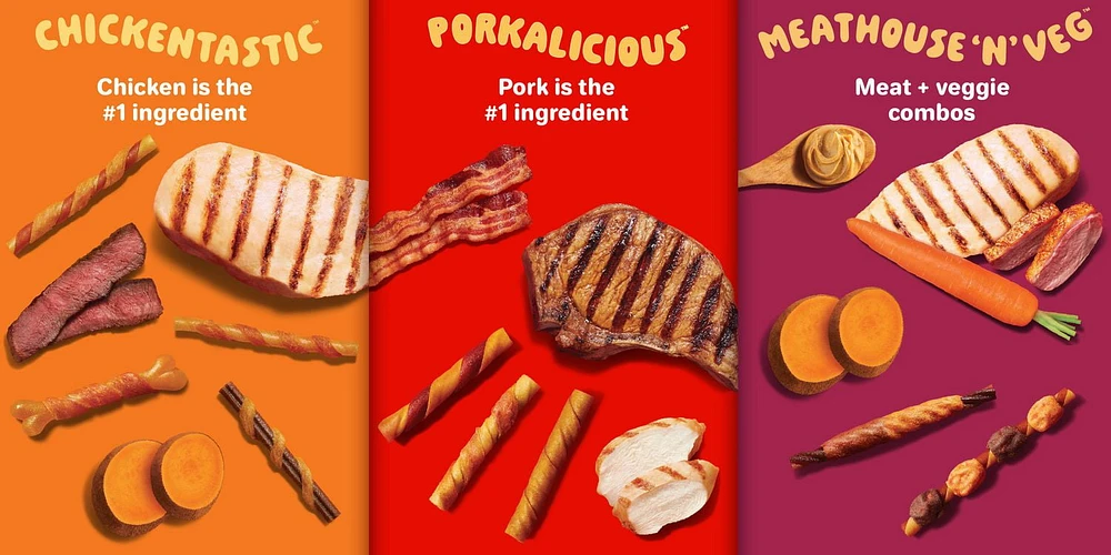 Friandises pour chiens Hartz Oinkies enveloppées de poulet et de torsades en peau de porc paquet de 16