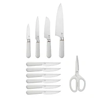 Beautiful 12 Piece Knife Block Set with Soft-Grip Ergonomic Handles White and Gold by Drew Barrymore