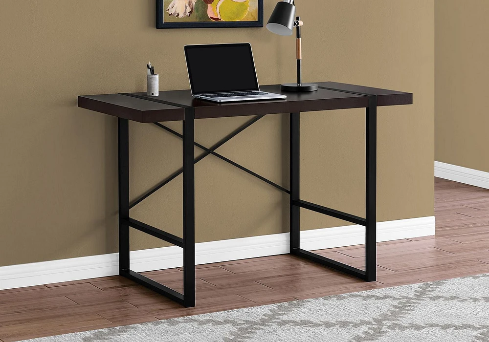 Monarch Specialties Computer Desk, Home Office, Laptop, 48"l, Work, Metal, Laminate, Brown, Black, Contemporary, Modern