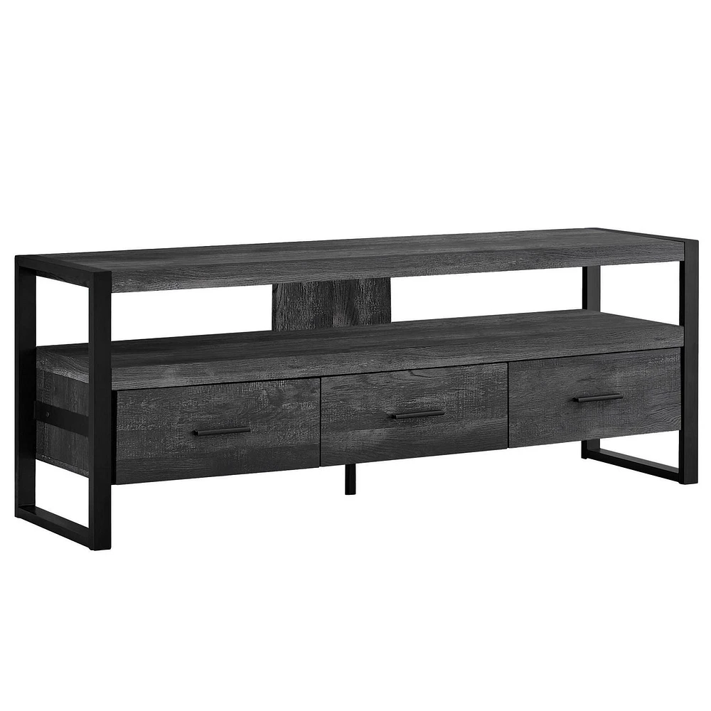 Monarch Specialties Tv Stand, 60 Inch, Console, Media Entertainment Center, Storage Drawers, Living Room, Bedroom, Metal, Laminate, Black, Contemporary, Modern