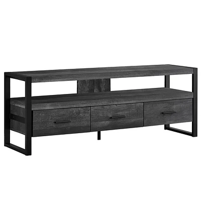 Monarch Specialties Tv Stand, 60 Inch, Console, Media Entertainment Center, Storage Drawers, Living Room, Bedroom, Metal, Laminate, Black, Contemporary, Modern