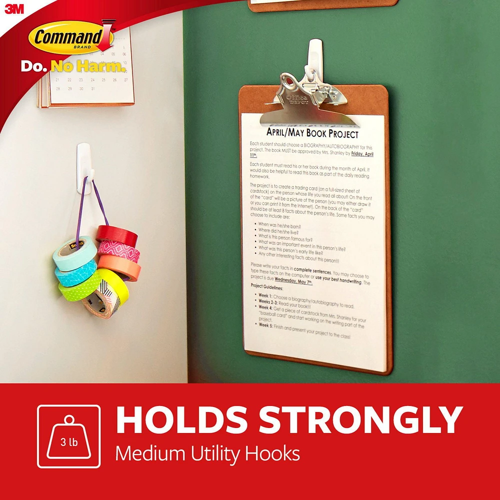 Command™ Medium Utility Hooks, 17001C, 2 Md Hooks, 4 Strips