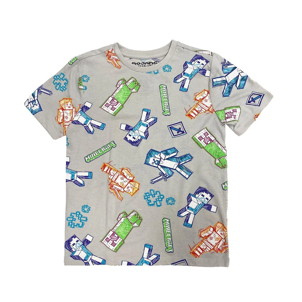 T-shirt à manches courtes Doodle Minecraft pour garçons