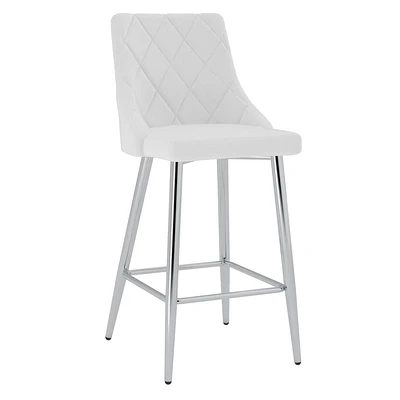 Contemporary Faux Leather and Metal 26" Counter Stool, Set of 2 - White and Chrome