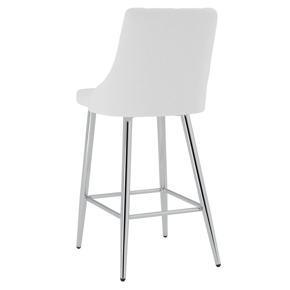 Contemporary Faux Leather and Metal 26" Counter Stool, Set of 2 - White and Chrome