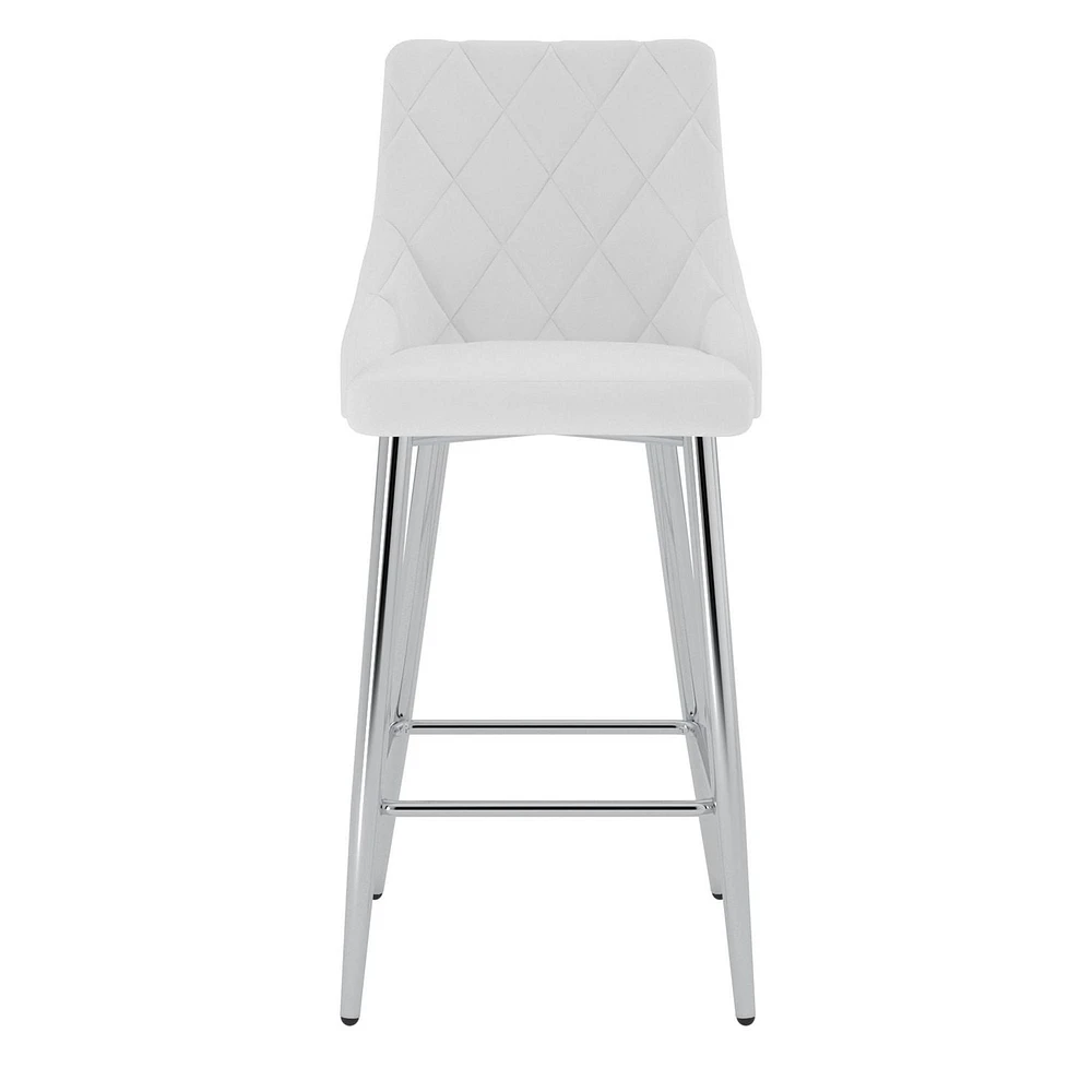 Contemporary Faux Leather and Metal 26" Counter Stool, Set of 2 - White and Chrome