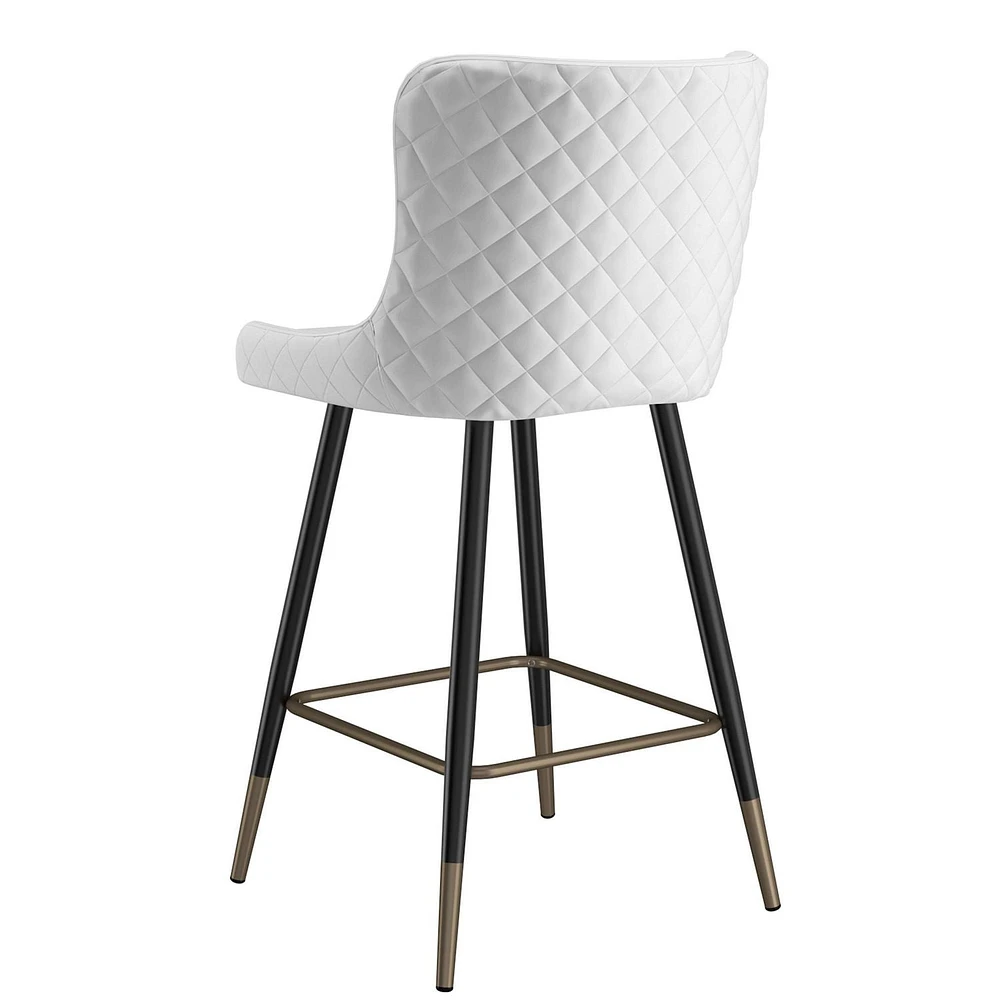 Contemporary Faux Leather and Metal 26" Counter Stool, Set of 2 - White and Black