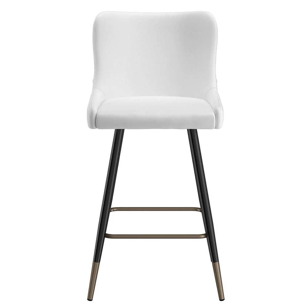 Contemporary Faux Leather and Metal 26" Counter Stool, Set of 2 - White and Black