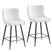 Contemporary Faux Leather and Metal 26" Counter Stool, Set of 2 - White and Black