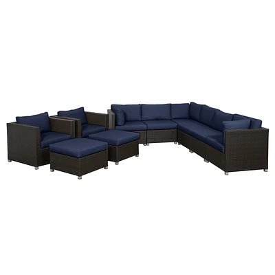 Innesbrook Collection 10-Piece Aluminum Patio Conversation Set with Navy Cushions