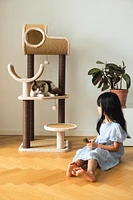 Catry Camel Large Carpeted Cat Tree with Scratchers & Toys