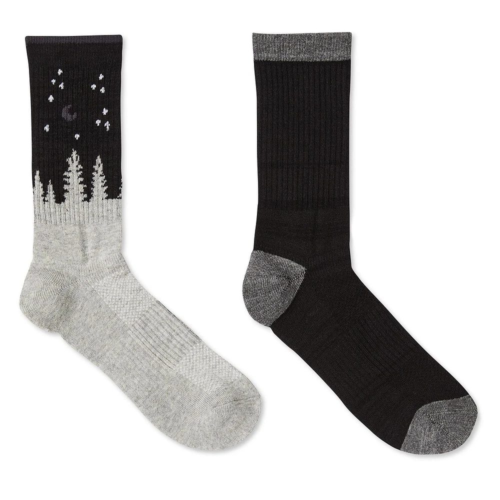 Paquet de 2 paires de chaussettes mi-mollet haute performance en mélange de laine de qualité supérieure Ozark Trail pour femmes Pointures de chaussures 4 à 10