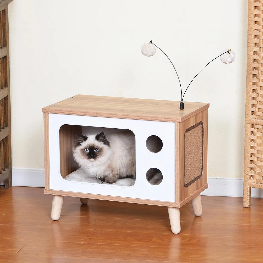 Purr View-Catry Wooden Cat Condo with Sisal Scratching Pad