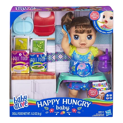 Baby Alive English Speaking Happy Hungry Baby Brown Straight Hair Doll