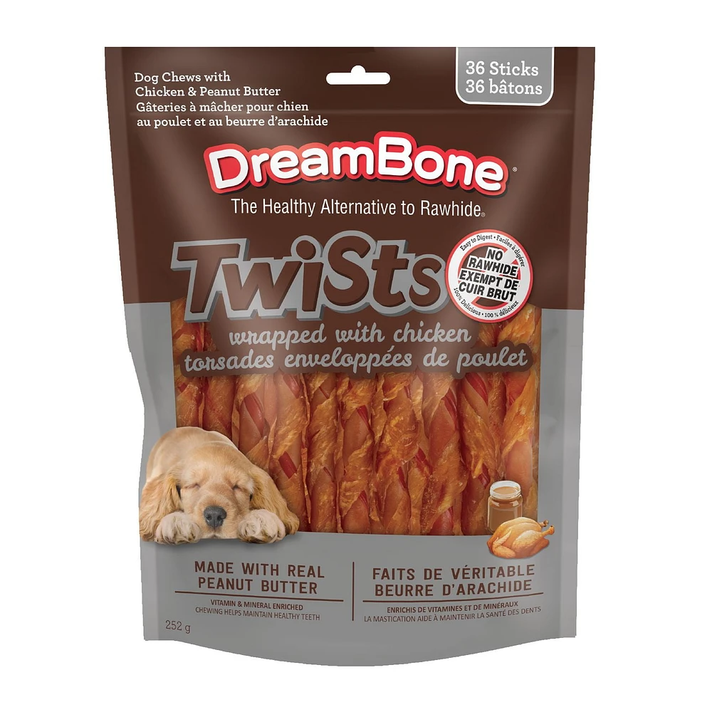 DreamBone Chicken Wrapped Twist Sticks Peanut Butter 36ct, 252g