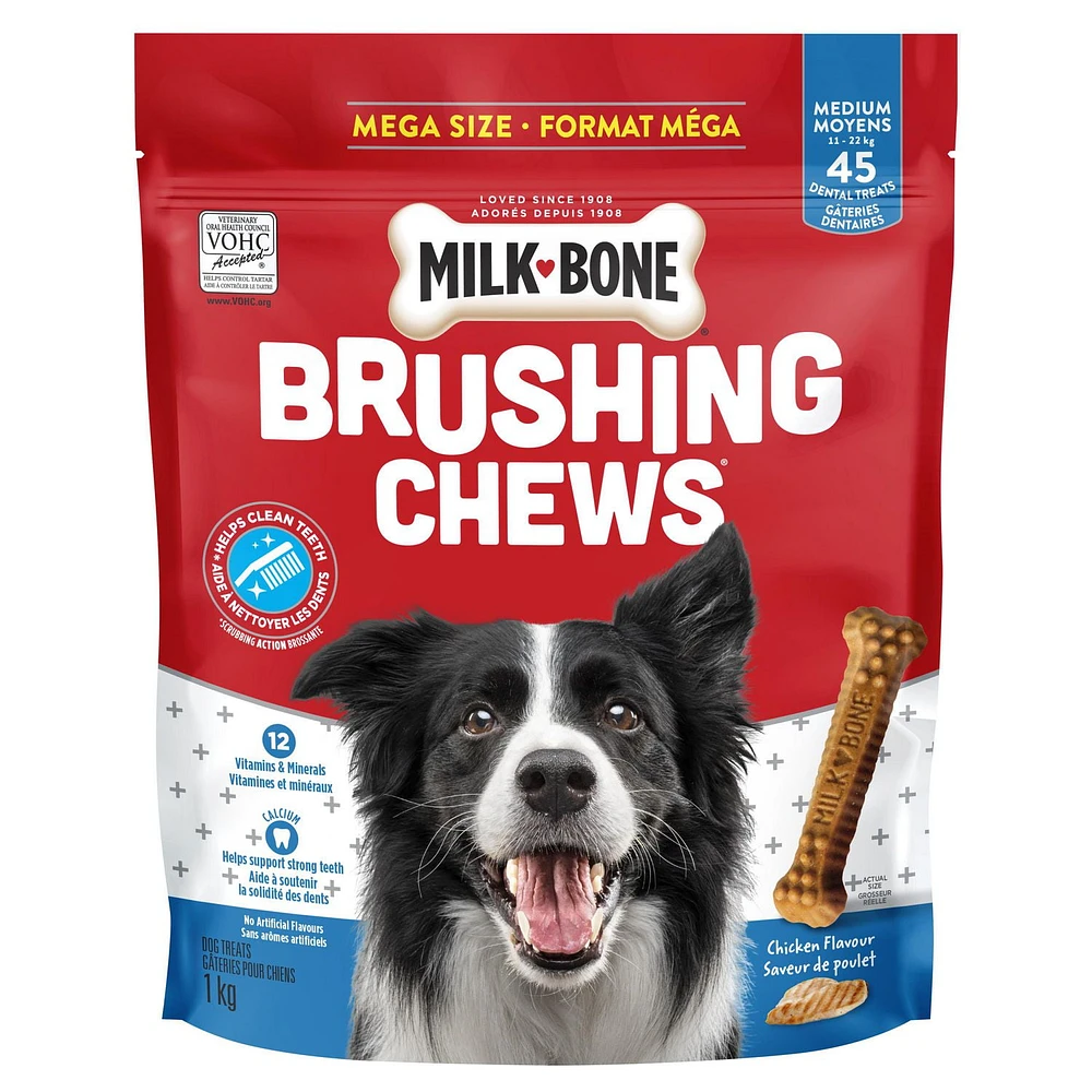 Milk-Bone Brushing Chews Dental Dog Treats for Medium Dogs, 227g-1kg (12-45 Treats)