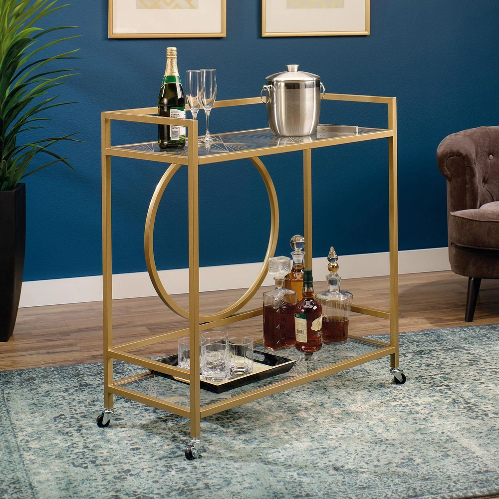 Sauder International Lux Bar Cart, Satin Gold, 417828