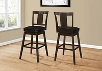 Monarch Specialties Bar Stool, Set Of 2, Swivel, Bar Height, Wood, Pu Leather Look, Brown, Black, Transitional