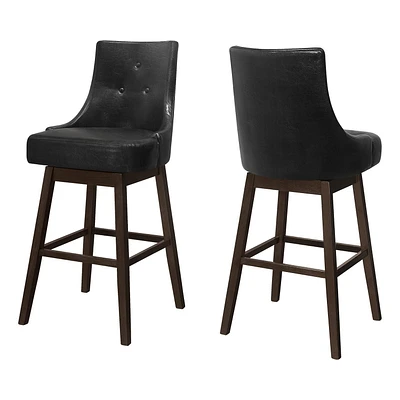 Monarch Specialties Bar Stool, Set Of 2, Swivel, Bar Height, Wood, Pu Leather Look, Black, Brown, Transitional