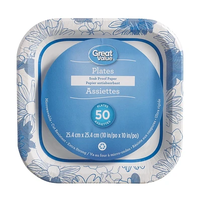 Great Value Soak Proof Paper Plates, 50 Plates