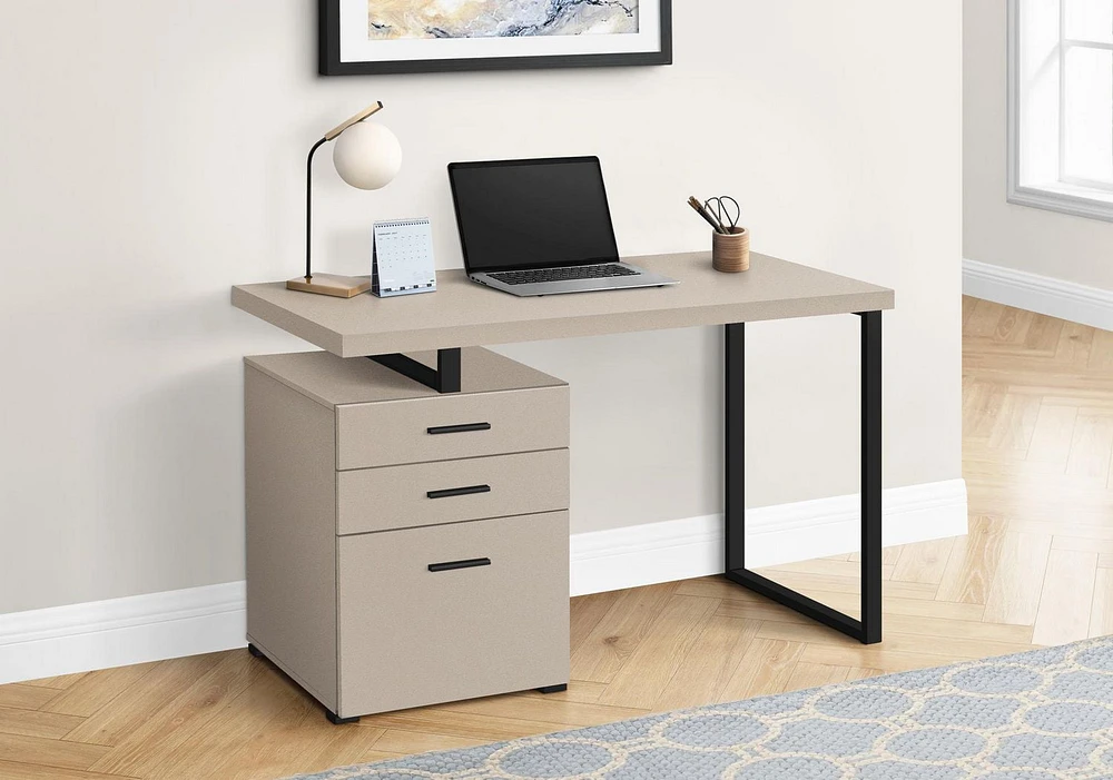 Monarch Specialties Bureau, Bureau À Domicile, Ordinateur Portable, Configuration Gauche, Droite, Tiroirs De Rangement, 48"l, Travail, Métal, Stratifié, Beige, Noir, Contemporain, Moderne