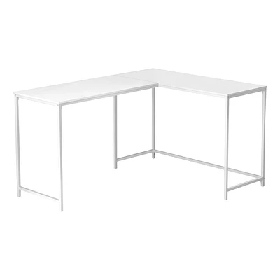 Monarch Specialties Computer Desk, Home Office, Corner, 58"l, L Shape, Work, Laptop, Metal, Laminate, White, Contemporary, Modern