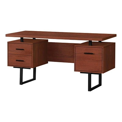 Monarch Specialties Computer Desk, Home Office, Laptop, Left, Right Set-up, Storage Drawers, 60"l, Work, Metal, Laminate, Brown, Black, Contemporary, Modern