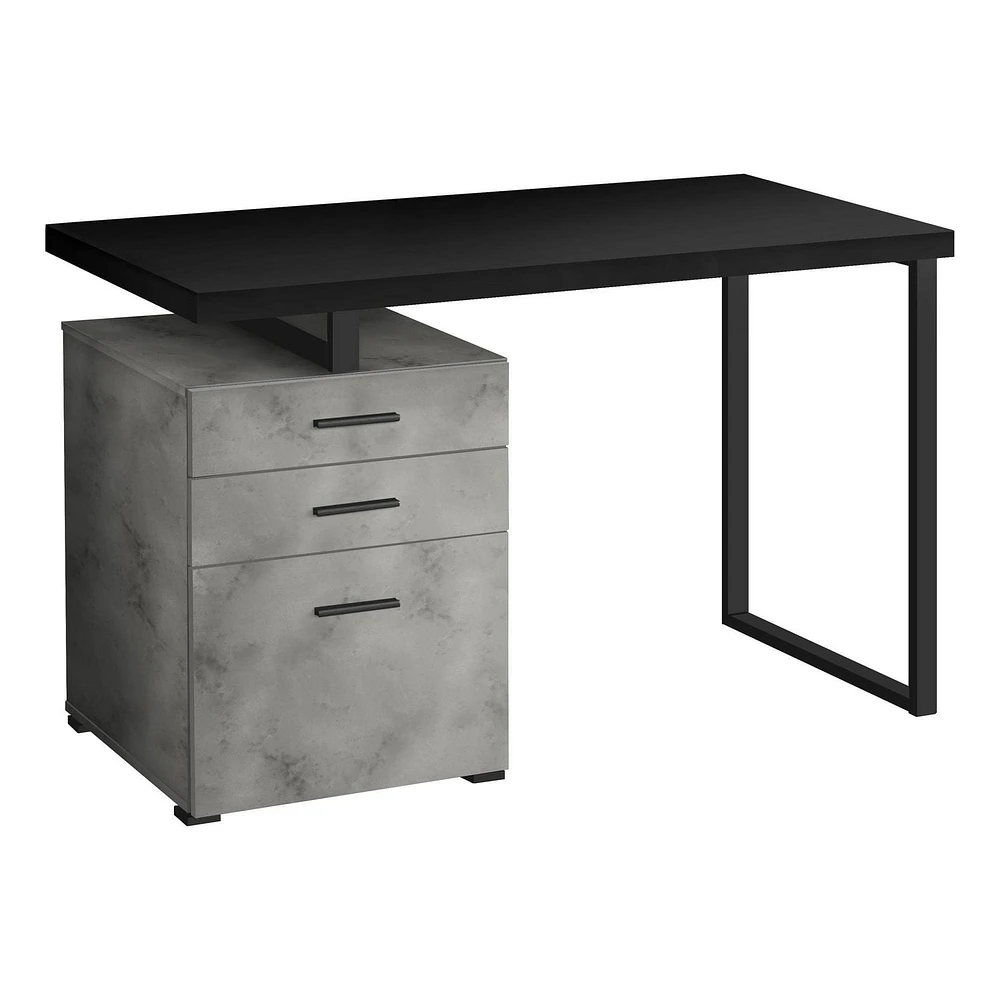 Monarch Specialties Computer Desk, Home Office, Laptop, Left, Right Set-Up, Storage Drawers, 48"L, Metal, Laminate, Grey Concrete, Black, Contemporary, Modern