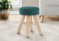 Monarch Specialties Ottoman, Pouf, Footrest, Foot Stool, 12" Round, Velvet, Wood Legs, Green, Natural, Contemporary, Modern