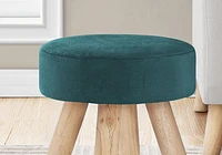 Monarch Specialties Ottoman, Pouf, Footrest, Foot Stool, 12" Round, Velvet, Wood Legs, Green, Natural, Contemporary, Modern