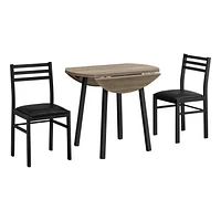 Monarch Specialties Dining Table Set, 3pcs Set, Small, 35" Drop Leaf, Kitchen, Metal, Laminate, Brown, Black, Contemporary, Modern