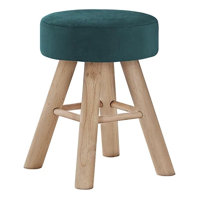 Monarch Specialties Ottoman, Pouf, Footrest, Foot Stool, 12" Round, Velvet, Wood Legs, Green, Natural, Contemporary, Modern